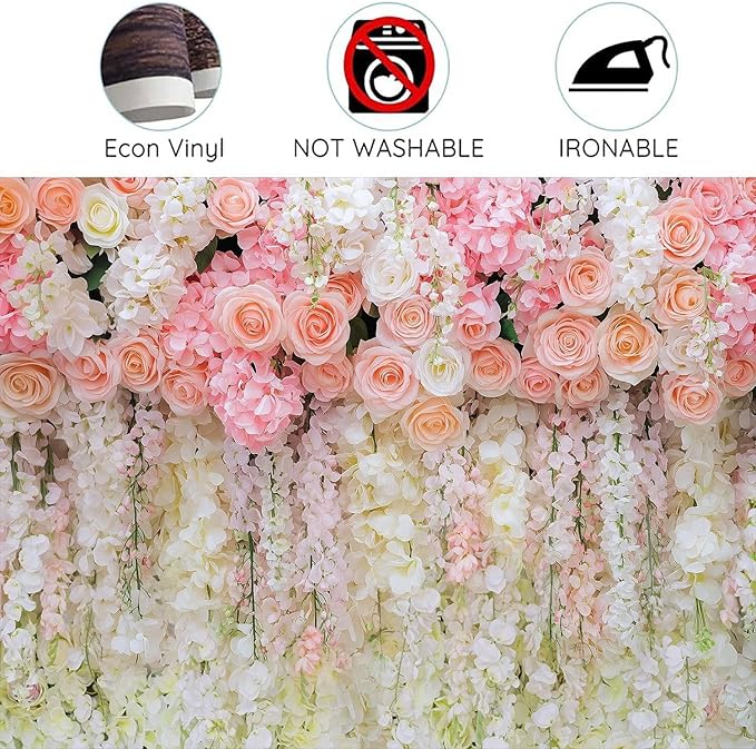 9x6ft Pink Rose Flower Wedding Photography Backdrop Spring Floral Photography Backdrop Valentine's Day Mother's Day Girl Birthday Baby Shower Wedding Bridal Party Banner Photo Booth Props Background