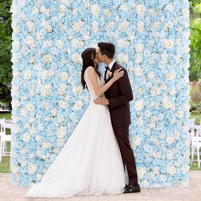 Wedding Flower Wall Backdrop Panels - Blue 24 Packs 3D Floral Wall for Birthday Party Baby Shower Photography Decoration