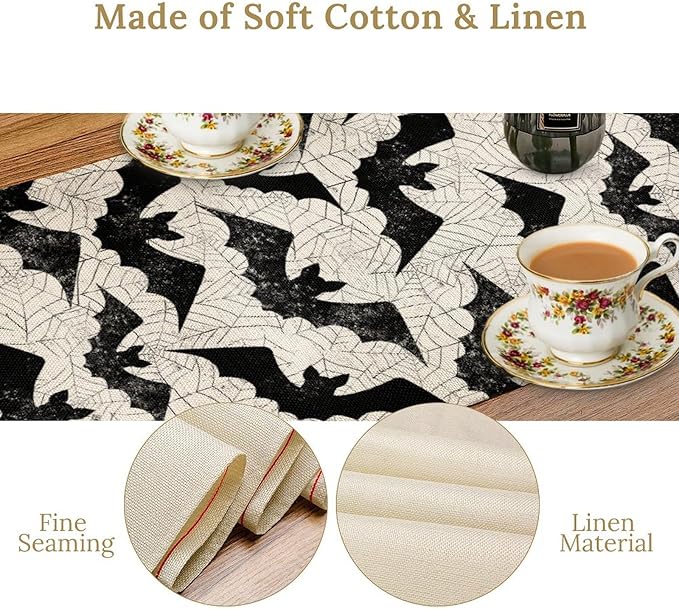 Gothic Table Runner,Bat Spider Web Pattern Table Runner for Home Kitchen Table Dining Garden Farmhouse Wedding Party Decor 13x108 Inch
