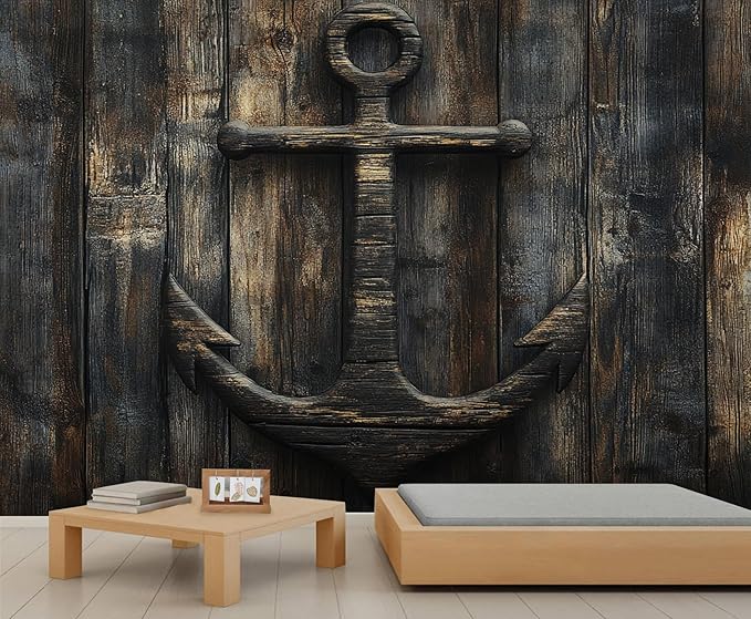 Nautical Anchor Wall Mural, Coastal Style Anchor 3D Wall Murals, Ocean Nautical Wallpaper Mural, for Living Room Bedroom Large Wallpaper Indoor Decor 177.16" W x120 H