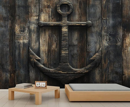 Nautical Anchor Wall Mural, Coastal Style Anchor 3D Wall Murals, Ocean Nautical Wallpaper Mural, for Living Room Bedroom Large Wallpaper Indoor Decor 59" W x39.4 H