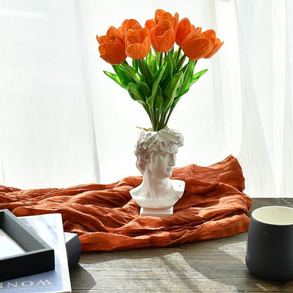 Mandy's Artificial Tulips 12 Stems Orange Partially Open PU Faux Flowers for Wedding Home Decor 13.5 Inch