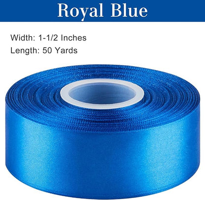 1-1/2 Inches 50 Yards Blue Satin Ribbon, Solid Fabric Ribbon Roll for Flower Bouquets, Gift Wrapping, Wedding, Handmade Crafts