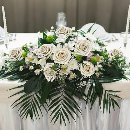 Artificial Flowers, 25pcs Champagne Light Gold Rose for DIY Wedding Bouquets Centerpieces Arrangements, Artificial Rose with Stem for Bridal Shower Party Home Decorations