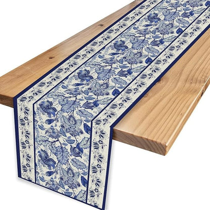 Blue Floral Table Runner, Rustic Vintage Paisley Floral Retro Boho Art Linen Coffee Table Center Decor for Family Kitchen Farmhouse Holiday Party Table Decorations Indoor Outdoor 13x36 inch