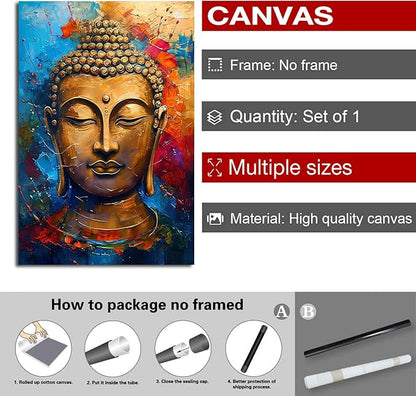 Golden Serenity Buddha Vintage Painting Wall Art Spirituality and Modern Art Wall Decor Adds Brilliance to Vibrant Home Decor 20x30in Frameless
