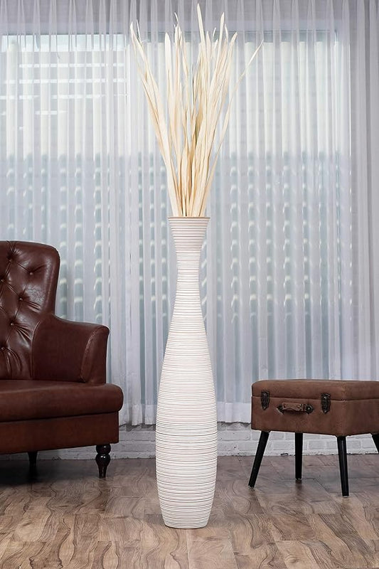 Leewadee Large White Home Decor Floor Vase - Wooden 41 inch Tall Farmhouse Decor Flower Holder for Fake Plant and Pampas Grass