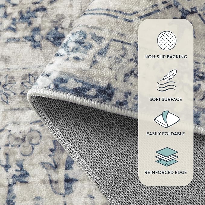 Lahome Oriental Hallway Runner Rug Non Slip, 2.5x8 Kitchen Washable Runner Soft Hallway Rug, Traditional Ultra-Thin Carpet for Bathroom Entryway ‎Laundry Room, Blue