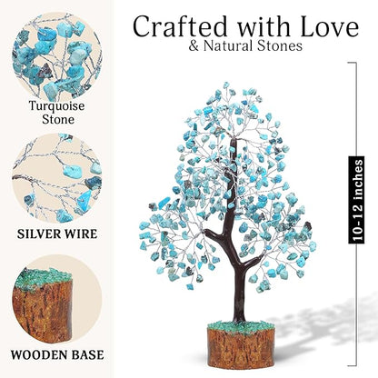 FASHIONZAADI Turquoise Crystal Tree, Gemstone Tree Home and Office Decor, Good Luck Gifts, Crystals Decor, Housewarming Gifts