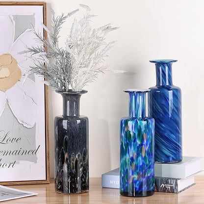 LCCCK 13" Tall Glass Vase Pretty Hand Blown Glass Vase, Unique Colorful Flower Vases for Bouquet, Modern Sea Art Decorative Vase for Home Living Room Kitchen Bathroom Dining Table Centerpieces
