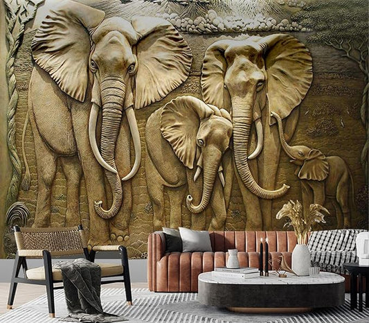 Cliouar-Elephant Art,Harmonious Family,Mural Wallpaper Peel and Stick 137" x 102"