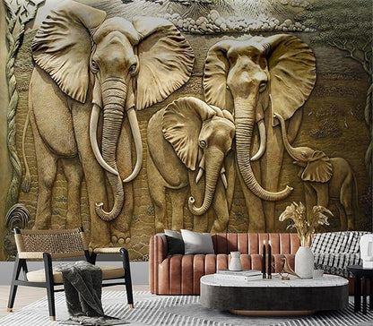 Cliouar-Elephant Art,Harmonious Family,Mural Wallpaper Peel and Stick 160" x 114"