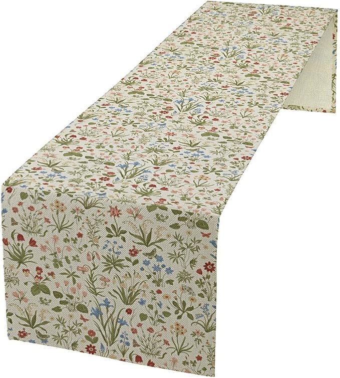 Vintage Floral Table Runner, Country Botanical Flower Farmhouse Home Decor Table Runner for Kitchen Dining Picnic Decoration, 13x108 Inch