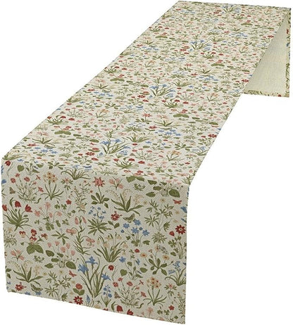 Vintage Floral Table Runner, Country Botanical Flower Farmhouse Home Decor Table Runner for Kitchen Dining Picnic Decoration, 13x120 Inch