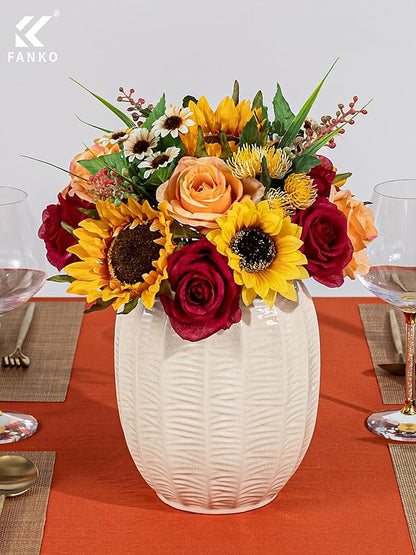 FANKO Artificial Flowers Light Orange Rose: Mixed Fake Silk Flowers Combo Red Rose Sunflower White Daisy Assorted Blooms for DIY Wedding Bridal Bouquets/Centerpieces/Home Decor
