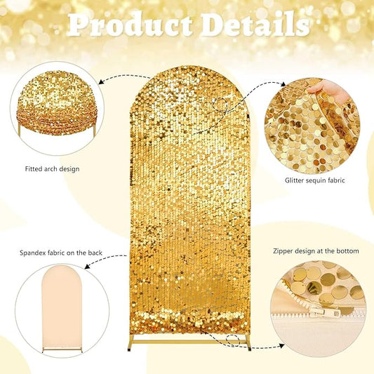 7.2FT Gold Sequin Backdrop Cover: Big Payette Glitter Fabric Arch Covers for Birthday Party Baby Shower Decorations