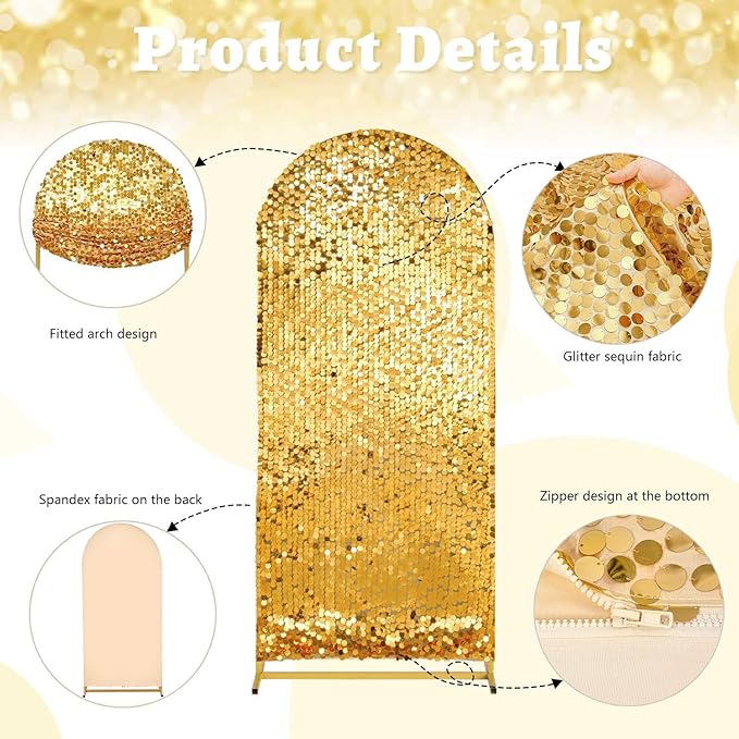 Gold Sequin Arch Backdrop Cover: Big Payette Sequin Arch Cover 6FT Sparkly Backdrop Covers for Party Wedding Banquet