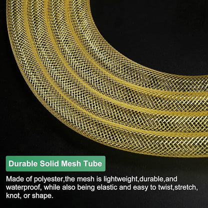 Mesh Tube Ribbon 25 Yards, 8mm Elastic Fabric Ribbons Mesh Tubing for Crafts/Gift Wrapping/Flower Bouquets/Wedding/Birthday/Holiday/Wreaths Christmas/Decoration[Ginger Yellow]