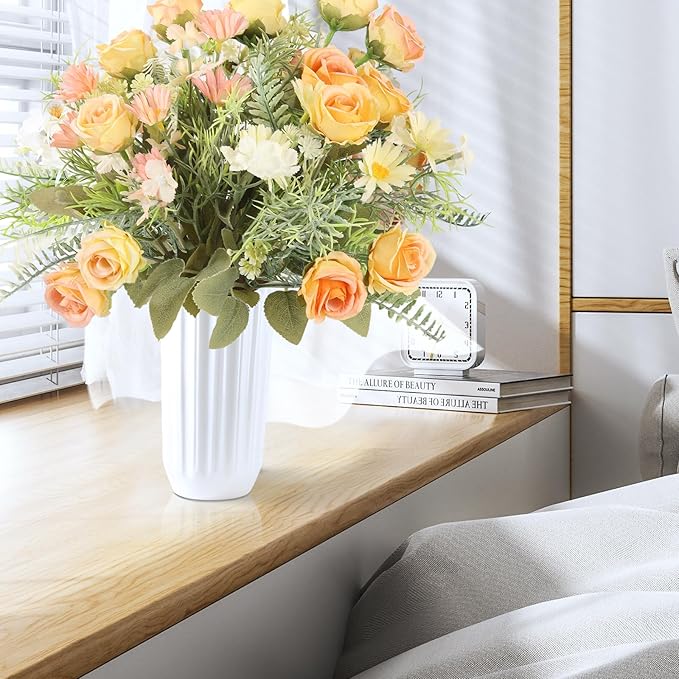 3 Pcs Artificial Rose Flowers Fake Flowers Bouquet Faux Flower Arrangement for Wedding Home Centerpieces Decor(Champagne)