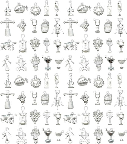 WOCRAFT 60pcs Bright Silver Wine Bracelet Charms for Jewelry Making Sets DIY Necklace Bracelet Keychain Crafting Charms Kit Craft Supplies (SN873)