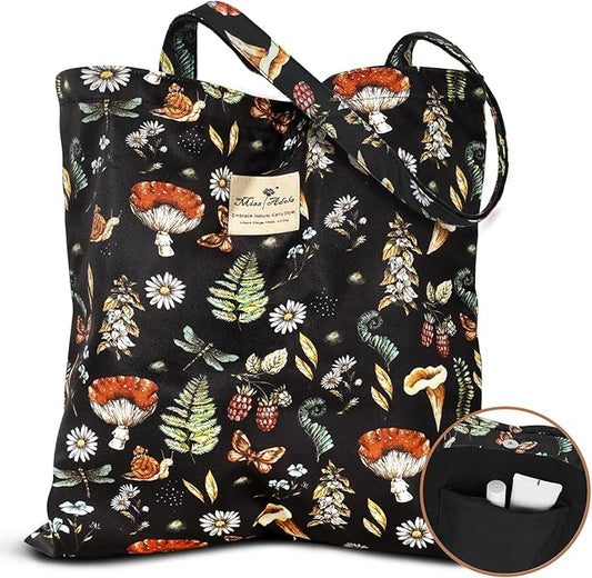 Aesthetic Cotton Tote Bag for Women - Reusable Shoulder Bag with Buckle Fabric Bag for Gym, Travel, Work