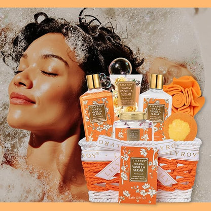 Christmas Gifts for Women - 7 Pcs Vanilla Sugar Bath and Body Gift Basket Set for Women, Spa Gift Baskets Set | Valentine's, Birthday, Mothers Day Gifts for Mom, Perfect Gift for Her All Occasion