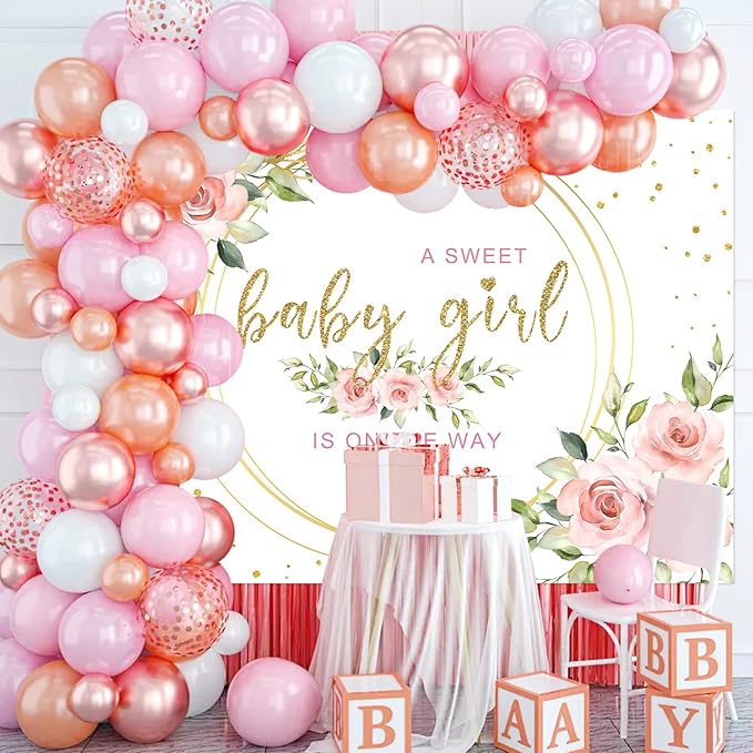 Mocsicka Floral Sweet Baby Girl Backdrop It's a Girl Baby Shower Background Watercolor Pink Floral Baby Shower Party Cake Table Decoration Photo Booth Props (10x7ft)