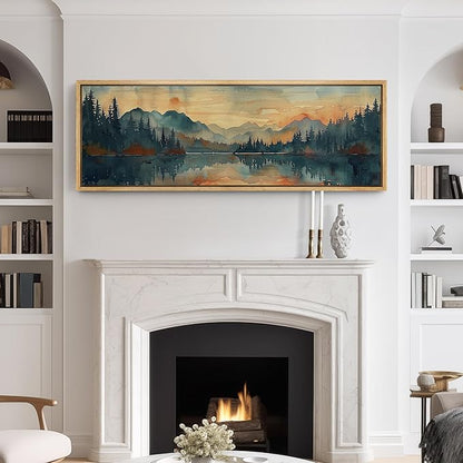 SIGNFORD Large Framed Canvas Print Wall Art Peaceful Lake and Forest Illustrations Modern Art Calm Warm for Living Room, Bedroom, Office - 60"x20"