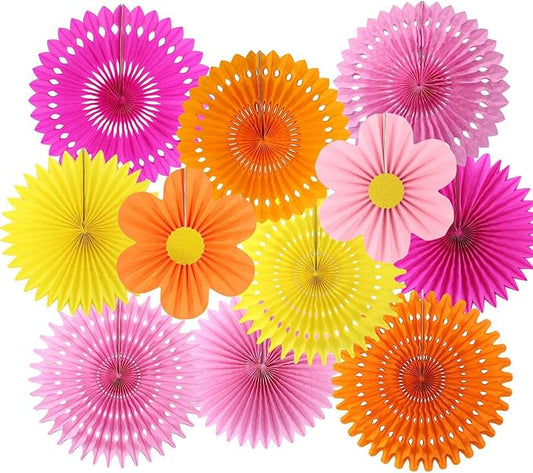 zilue Paper Fans Party Decorations Paper Flowers Decorations for Wall Classroom Floral Backdrop Baby Shower Birthday Party Flower Wall Decor Pack of 11 Pink Orange Yellow
