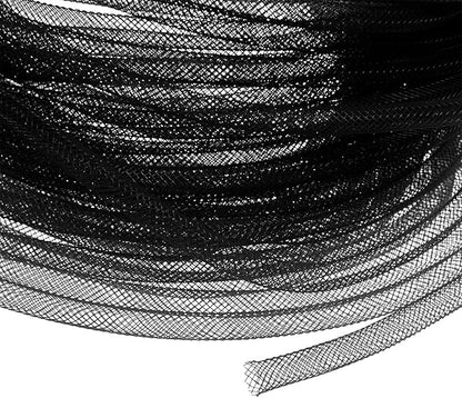 Mesh Tube Ribbon 25 Yards, 6mm Elastic Fabric Ribbons Mesh Tubing for Crafts/Gift Wrapping/Flower Bouquets/Wedding/Birthday/Holiday/Wreaths Christmas/Decoration[Black]