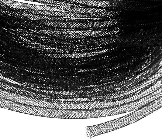 Mesh Tube Ribbon 25 Yards, 6mm Elastic Fabric Ribbons Mesh Tubing for Crafts/Gift Wrapping/Flower Bouquets/Wedding/Birthday/Holiday/Wreaths Christmas/Decoration[Black]