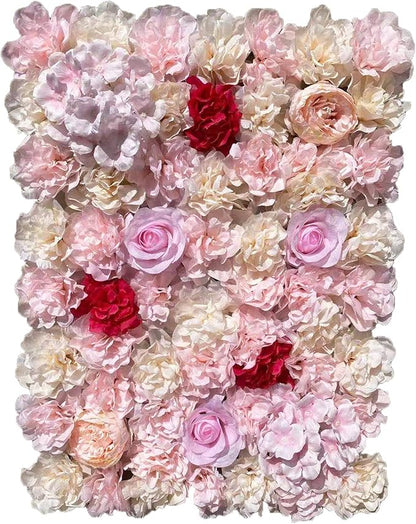 16"x 24" Artificial Flower Wall Panels,Flower Wall Mat Silk Flower Panels for Outdoor Garden Backyard Fence Fence Privacy Screen and Indoor Wall Decor(20Pcs Light Pink+Light Yellow+Red)