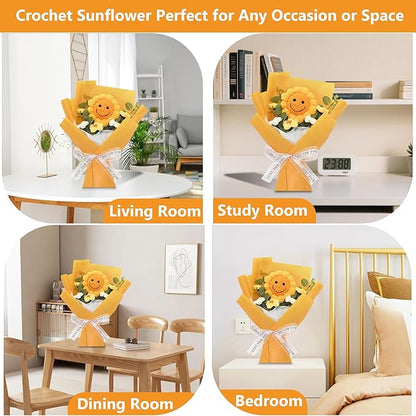 Handmade Crochet Flower Bouquet – Finished Knitted Sunflower & Daisy Flowers, Faux Floral Arrangement, Ready-to-Gift for Mother’s Day, Teachers, Graduation, Birthday, Wedding, Home & Office Décor