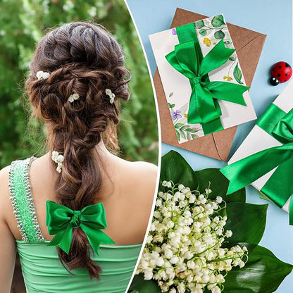 Green Ribbon 1 inch 60 Yards Christmas Ribbon Double Faced Green Satin Ribbons for Gift Wrapping Crafts Hair Bows Home Party Christmas Decorations