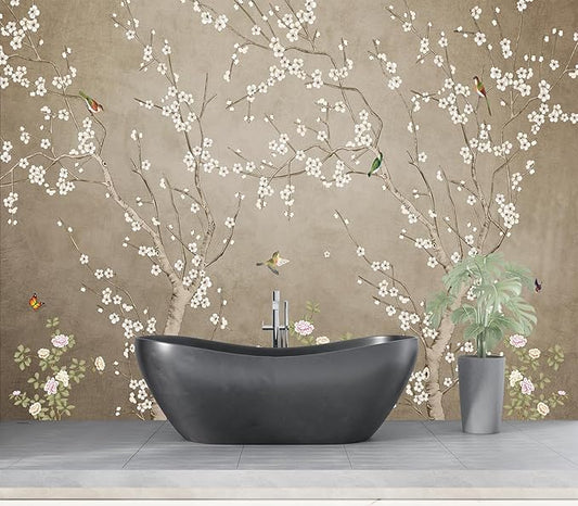 Eierme-Chinoiserie Wall Decor. Background Wall China Style Mural Wallpaper Peel and Stick 90" x 67"