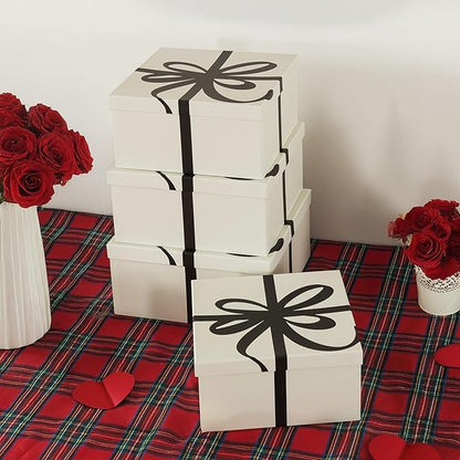 Soul & Lane Valentine's Day Gift Boxes with Lids for Presents, Set of 4 Elegant Large Square Decorative Reusable Nesting Gift Boxes for Gifts and Décor