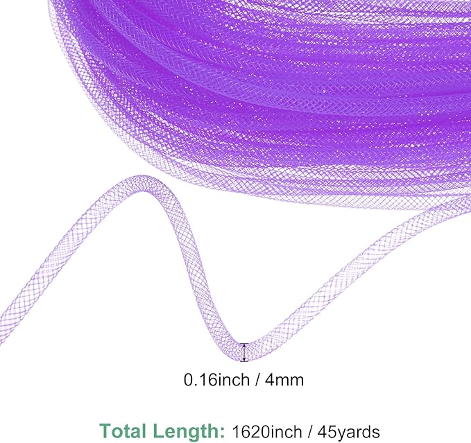 Mesh Tube Ribbon 45 Yards, 4mm Elastic Fabric Ribbons Mesh Tubing for Crafts/Gift Wrapping/Flower Bouquets/Wedding/Birthday/Holiday/Wreaths Christmas/Decoration[Violet]