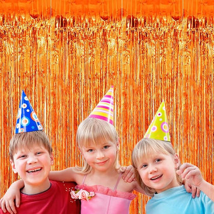 4 Pack Orange Foil Fringe Curtain Backdrop, 3.28Ft x 8.2Ft Metallic Tinsel Foil Fringe Streamers Curtains Party, Photo Booth Props, Birthday, 2022 Mother's Day Decoration Supplies