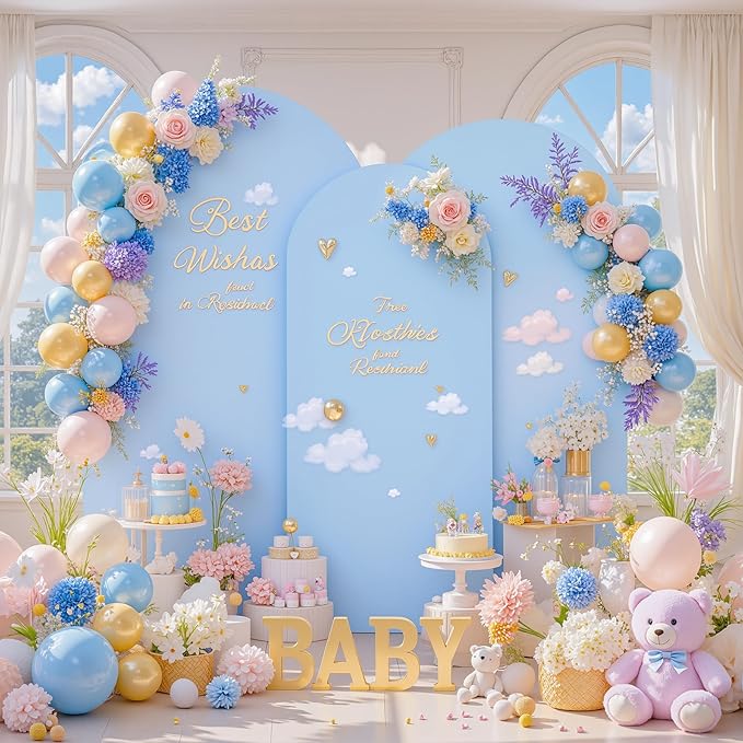 White and Blue Arch Backdrop Cover 6FT 5FT 4FT Arch Covers Stretchy Backdrop Set of 3, Wedding Arch Cover Spandex Fitted Double-Color Fabric Arch Covers for Party Baby Shower Birthday Decoration