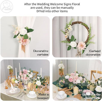Artificial Wedding Arch Flowers for Wedding Sign,Set of 2 for Welcome Ceremony Sign,Faux Floral Swags, Banquet and Reception Backdrop Floral Decoration (Pink)