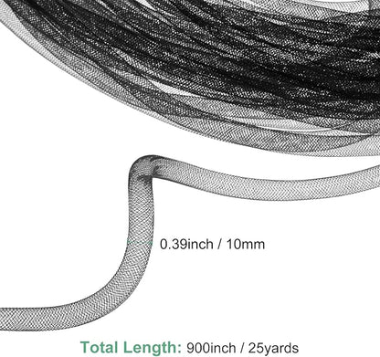Mesh Tube Ribbon 25 Yards, 10mm Elastic Fabric Ribbons Mesh Tubing for Crafts/Gift Wrapping/Flower Bouquets/Wedding/Birthday/Holiday/Wreaths Christmas/Decoration[Black]