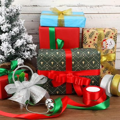 DECYOOL 4 Rolls 100 Yards Christmas Ribbons 1Inch Wide Holiday Satin Ribbons for Gift Wrapping and DIY Craft, Red & Green
