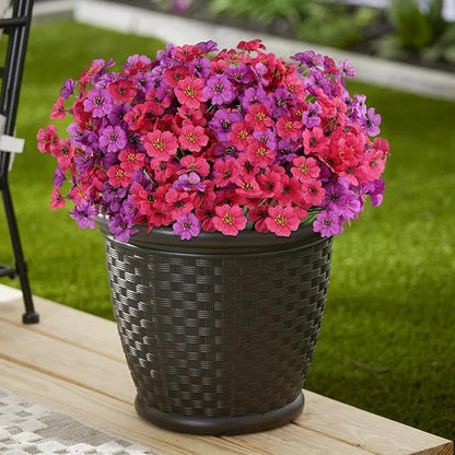 24 Bundles Artificial Flowers for Outdoors, Realistic Fake Silk Flowers for Outside Decoration, No Fade Faux Plants Outdoor Planter Window Box Porch Patio Decor(Purple+Rosy red)
