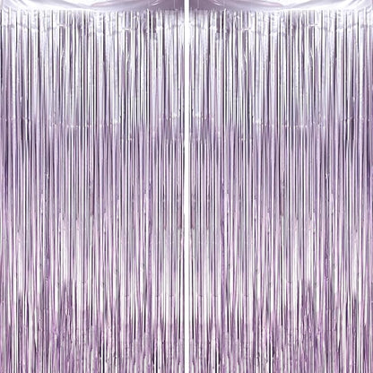 2 Pack Light Purple Foil Fringe Backdrop Curtains, Tinsel Streamers Party Decorations, Fringe Backdrop, Door Shimmer for Baby Shower or Birthday Party