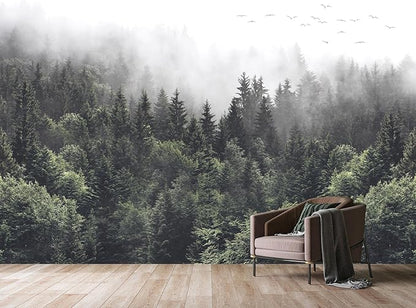WFBHUA-Misty Forest Self Adhesive Wall Mural Foggy Pine Tree Wallpaper Peel and Stick for Living Room Bedroom 137"x100"