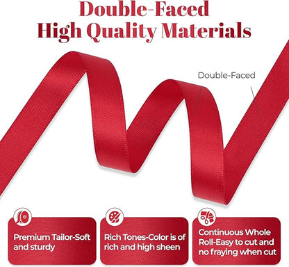Red Satin Ribbon, Double Faced 1/2 Inch X 25 Yards Red Ribbon, Premium Satin Ribbons for Gift Wrapping, Crafts, Hair Bow Making, Sewing, Flower Bouquet, Wedding Party Decor