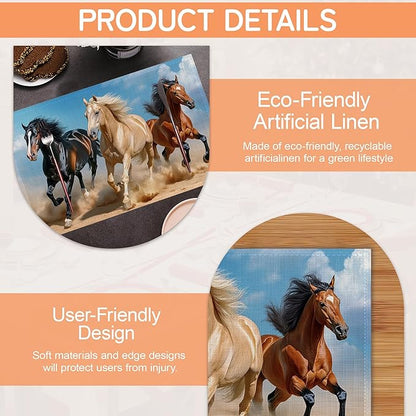 Running Horse Placemats Set of 6,Waterproof Heat Resistant Dining Table Plate Mat for Home Kitchen Dining Table 12x18Inch