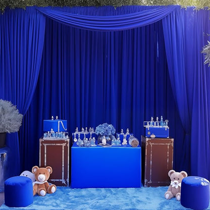 Royal Blue Backdrop Curtains 8 Panels - Wrinkle-Free Polyester Photography Drapes for Baby Shower & Birthday Party - 32 X 10FT