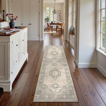 Lahome Oriental Washable Runner Rug Non Slip, 2x7 Rug Runners for Hallways Kitchen, Ultra-Thin Hallway Rugs for Laundry Room Bathroom Bedroom, Grey/Brown
