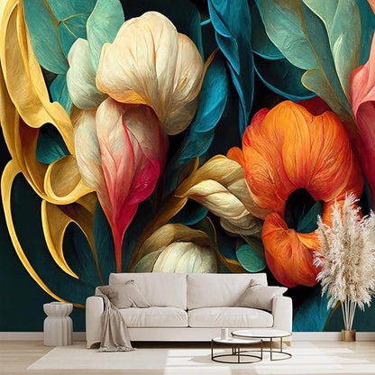 Floral Wall murals Peel and Stick Flowers Wallpaper for Bedroom Living Room - 96"x137"
